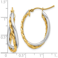 14K Two-Tone Gold 19mm Twisted Oval Hoop Earrings in Polished & Textured Finish by Oro Pregiato