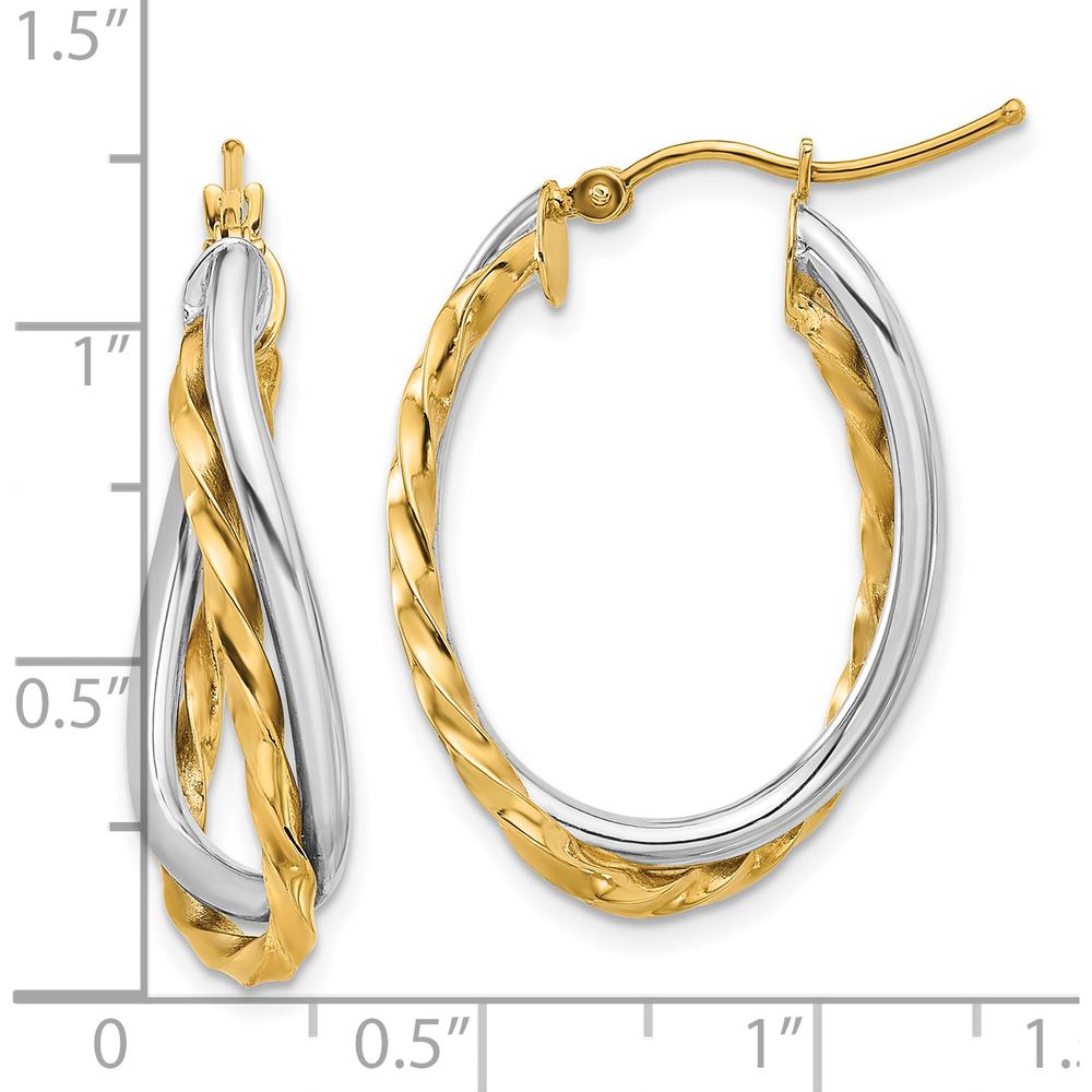 14K Two-Tone Gold 19mm Twisted Oval Hoop Earrings in Polished & Textured Finish by Oro Pregiato