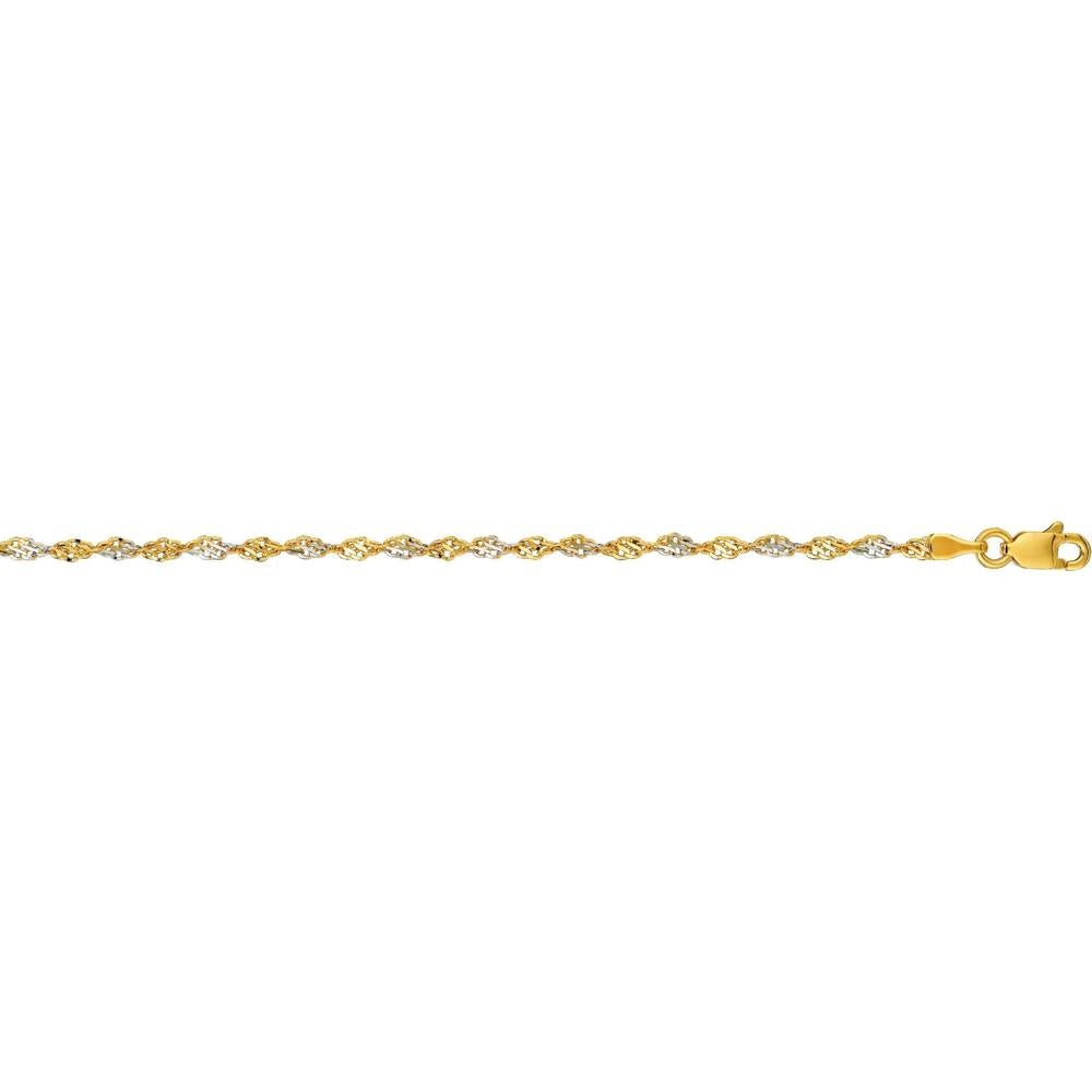 14K Two-Tone Gold 2.5mm Diamond-Cut Singapore Chain Necklace - 18" by Orozza Fine Jewelry
