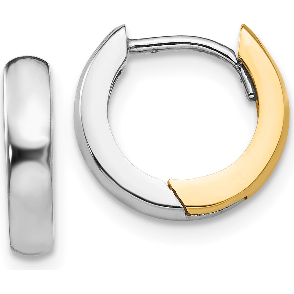 14K Two-Tone Gold 2.5mm Round Hinged Hoop Earrings - Elegant Polished Finish by 0