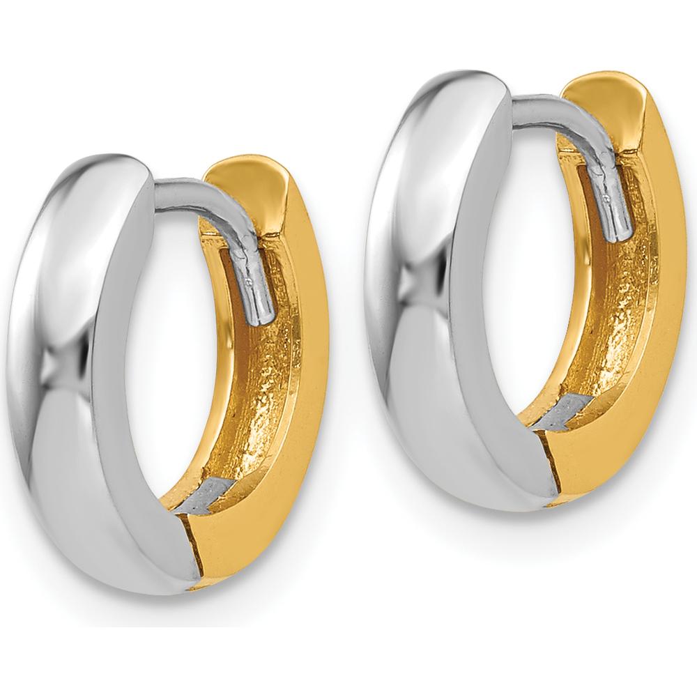 14K Two-Tone Gold 2.5mm Round Hinged Hoop Earrings - Elegant Polished Finish by 0