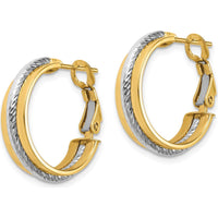 14K Two-Tone Gold 20mm Polished Diamond-Cut Medium Hoop Earrings with Omega Clip Back by 0
