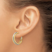 14K Two-Tone Gold 20mm Polished Diamond-Cut Medium Hoop Earrings with Omega Clip Back by 0