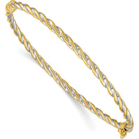 14K Two-Tone Gold 3.00mm Polished Hinged Oval Bangle Bracelet - Lightweight and Secure Clasp by Oro Pregiato