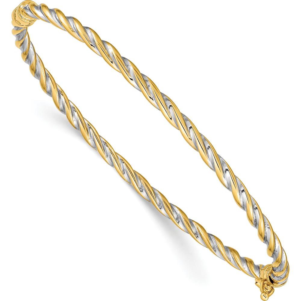 14K Two-Tone Gold 3.00mm Polished Hinged Oval Bangle Bracelet - Lightweight and Secure Clasp by Oro Pregiato