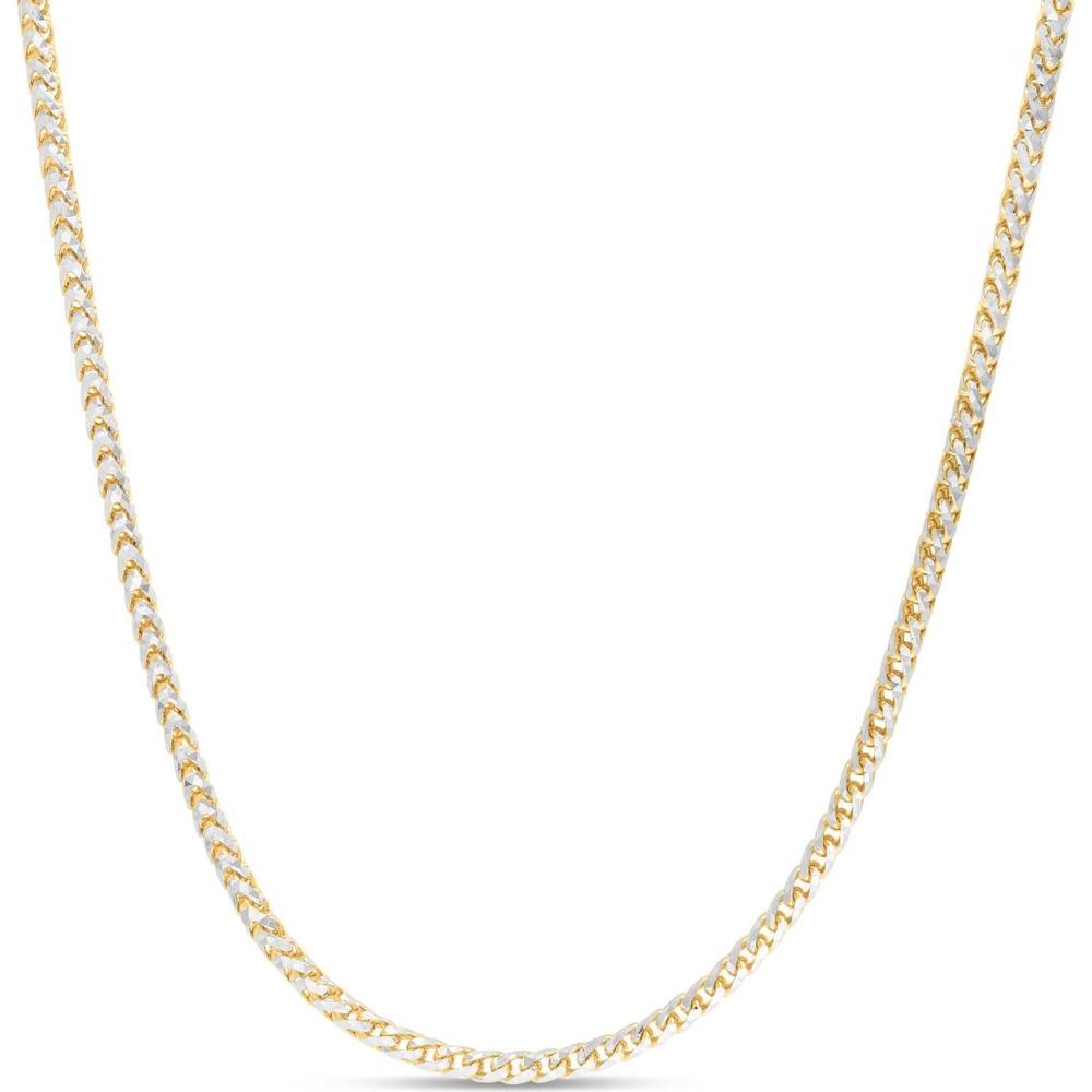14K Two-Tone Gold 3.2mm Round Pave Franco Chain Necklace - 24" with Lobster Clasp by Orozza Fine Jewelry