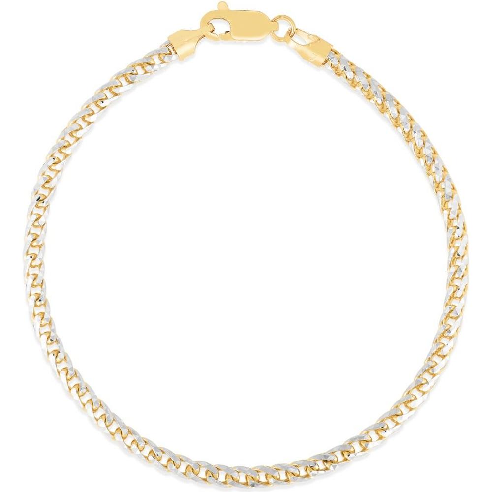 14K Two-Tone Gold 3.2mm Round Pave Franco Chain Necklace - 24" with Lobster Clasp by Orozza Fine Jewelry