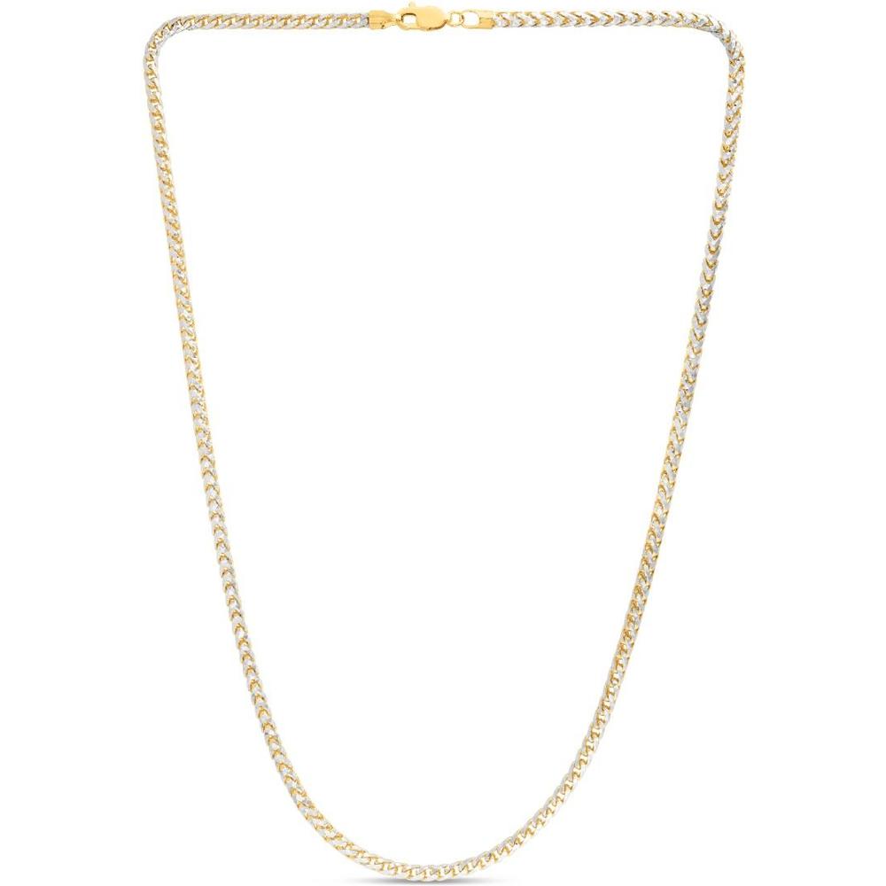 14K Two-Tone Gold 3.2mm Round Pave Franco Chain Necklace - 24" with Lobster Clasp by Orozza Fine Jewelry