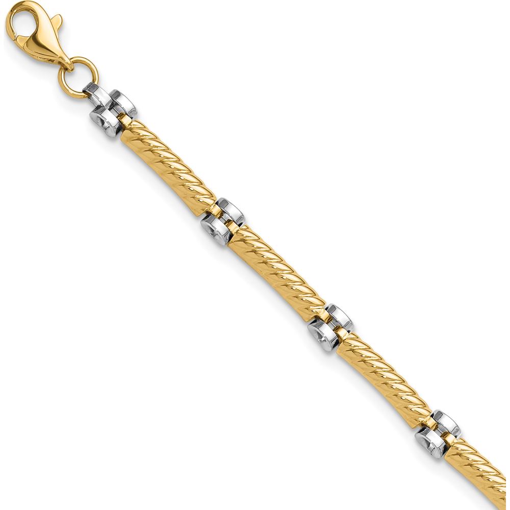 14K Two-Tone Gold 3.5mm Fancy Twisted Bar Link Bracelet - 7.75" Length by Oro Pregiato