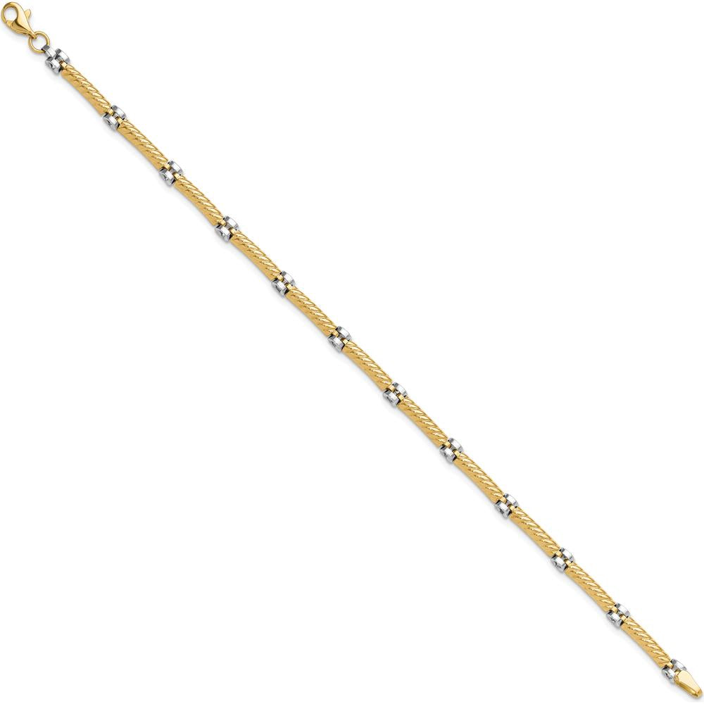 14K Two-Tone Gold 3.5mm Fancy Twisted Bar Link Bracelet - 7.75" Length by Oro Pregiato
