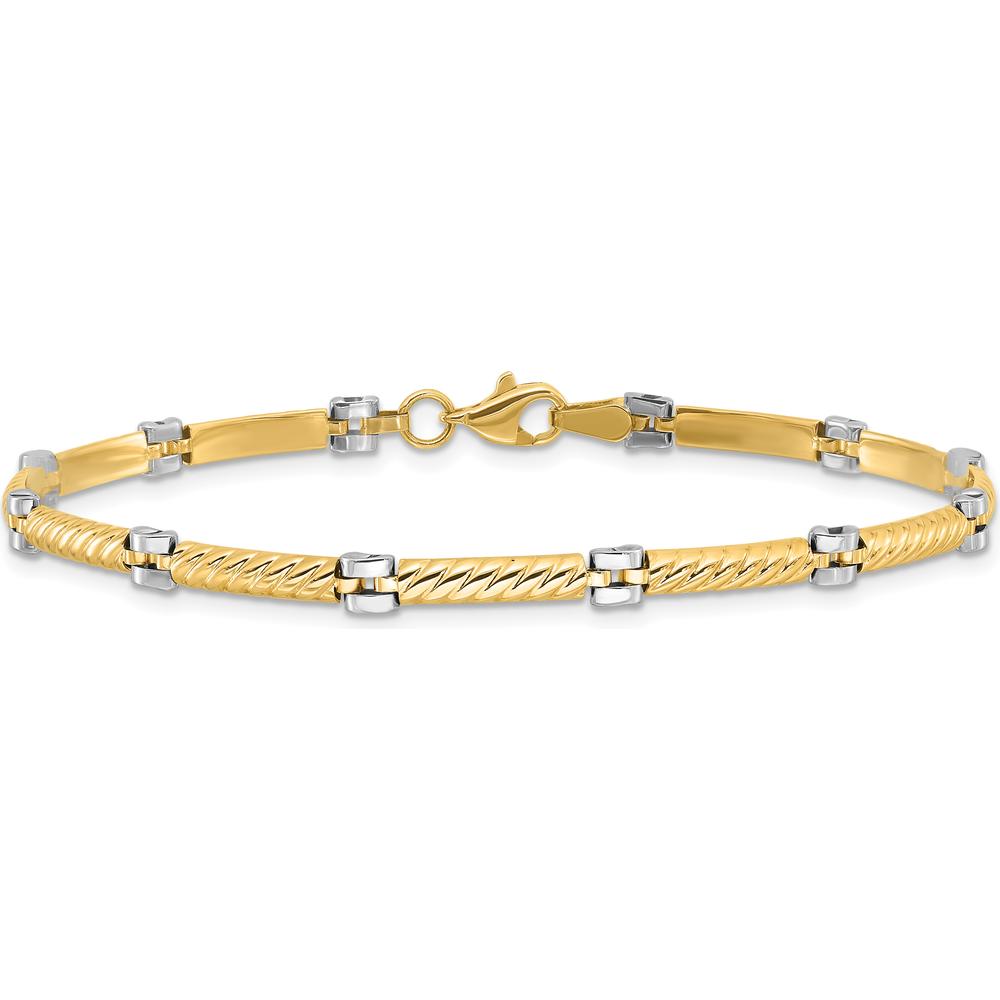 14K Two-Tone Gold 3.5mm Fancy Twisted Bar Link Bracelet - 7.75" Length by Oro Pregiato