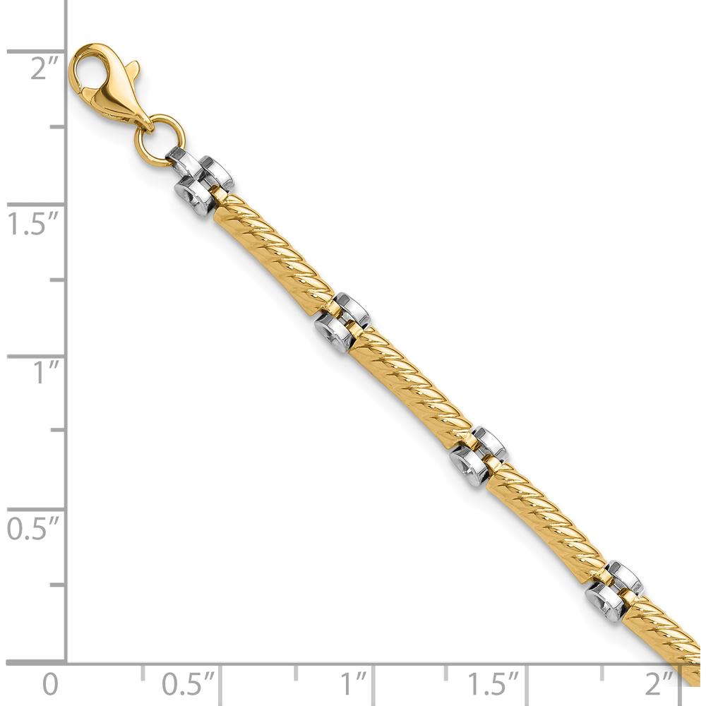 14K Two-Tone Gold 3.5mm Fancy Twisted Bar Link Bracelet - 7.75" Length by Oro Pregiato