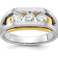 14K Two-Tone Gold 3-Stone Men's Ring with Polished Satin and Cut-Out Design by IBGoodman