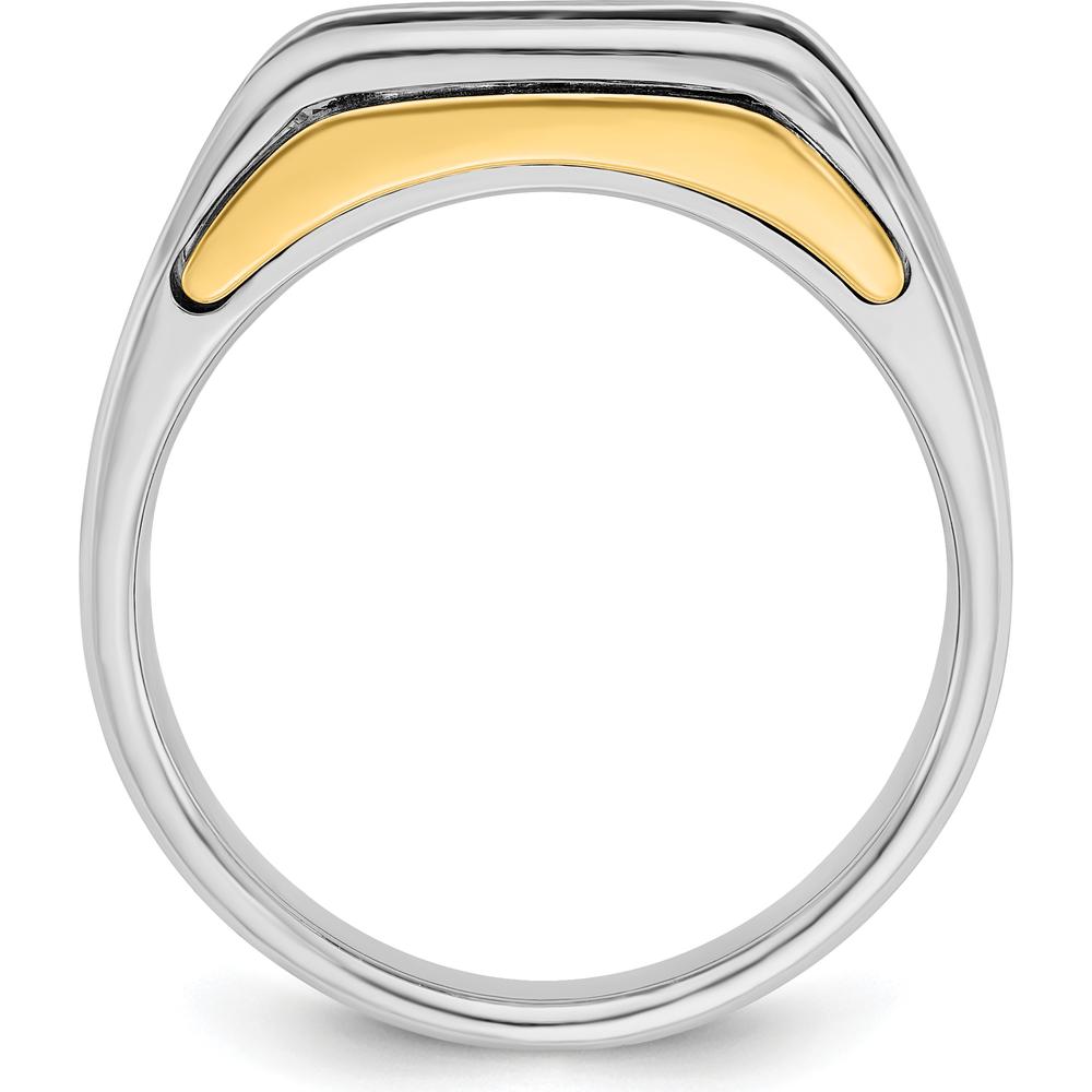 14K Two-Tone Gold 3-Stone Men's Ring with Polished Satin and Cut-Out Design by IBGoodman