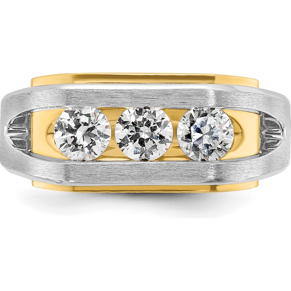 14K Two-Tone Gold 3-Stone Men's Ring with Polished Satin and Cut-Out Design by IBGoodman