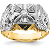 14K Two-Tone Gold 32nd Degree Masonic Ring with Round 0.20 Carat AA-Quality Diamond Center by IBGoodman