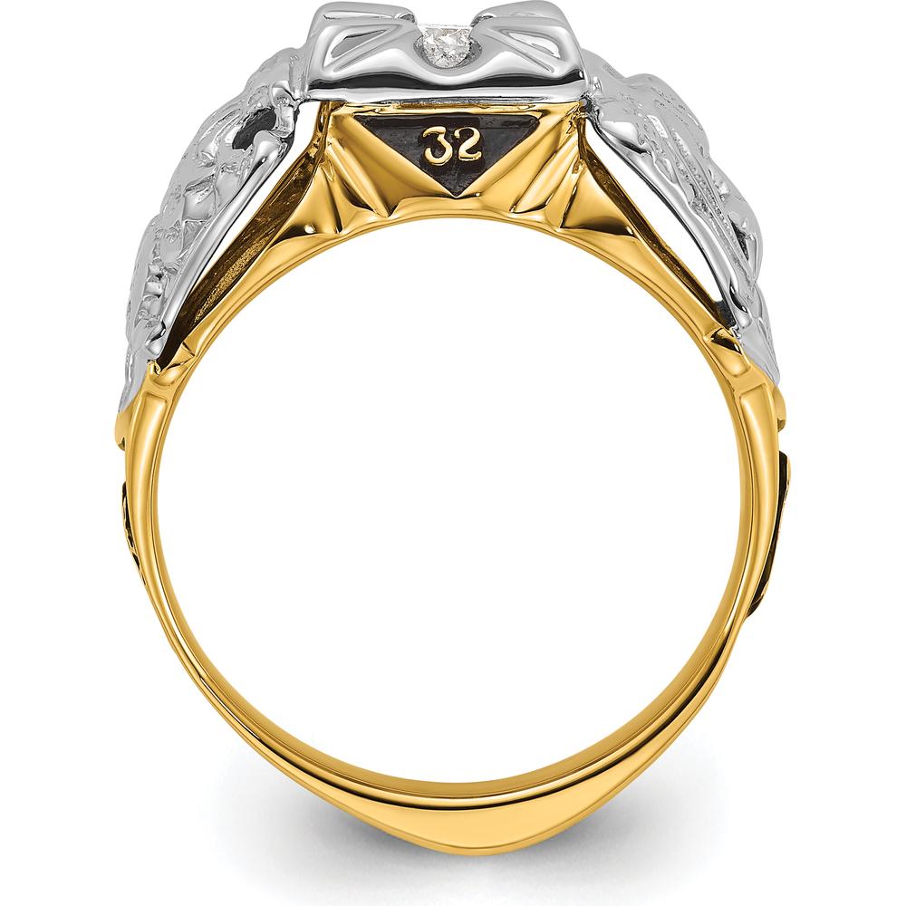 14K Two-Tone Gold 32nd Degree Masonic Ring with Round 0.20 Carat AA-Quality Diamond Center by IBGoodman