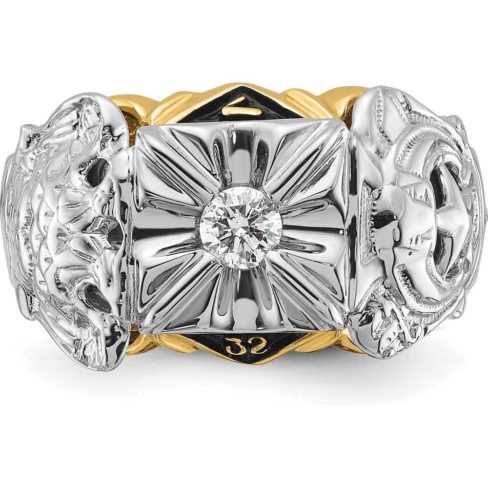14K Two-Tone Gold 32nd Degree Masonic Ring with Round 0.20 Carat AA-Quality Diamond Center by IBGoodman