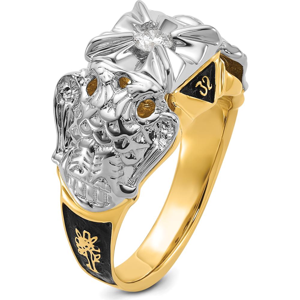 14K Two-Tone Gold 32nd Degree Masonic Ring with Round 0.20 Carat AA-Quality Diamond Center by IBGoodman