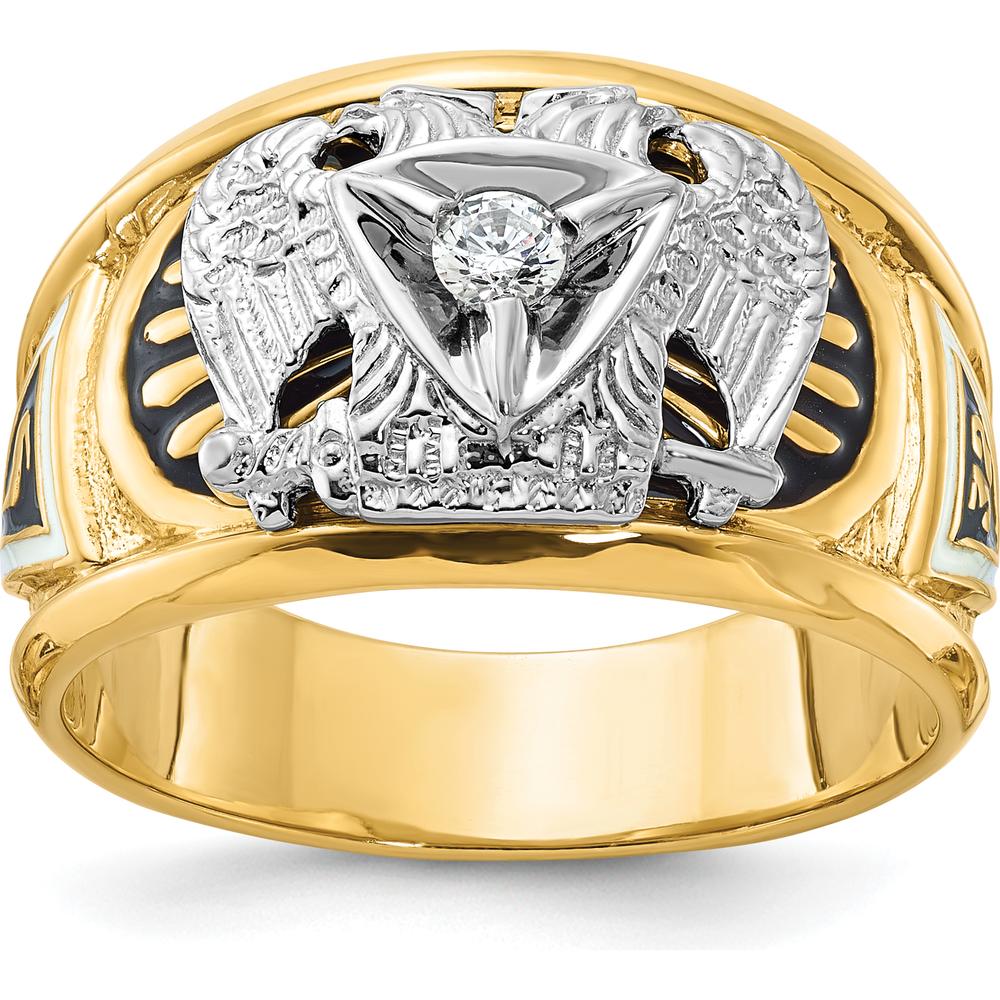 14K Two-Tone Gold 32nd Degree Scottish Rite Masonic Ring with Round Diamond - 0.103 Carat Total Diamond Weight