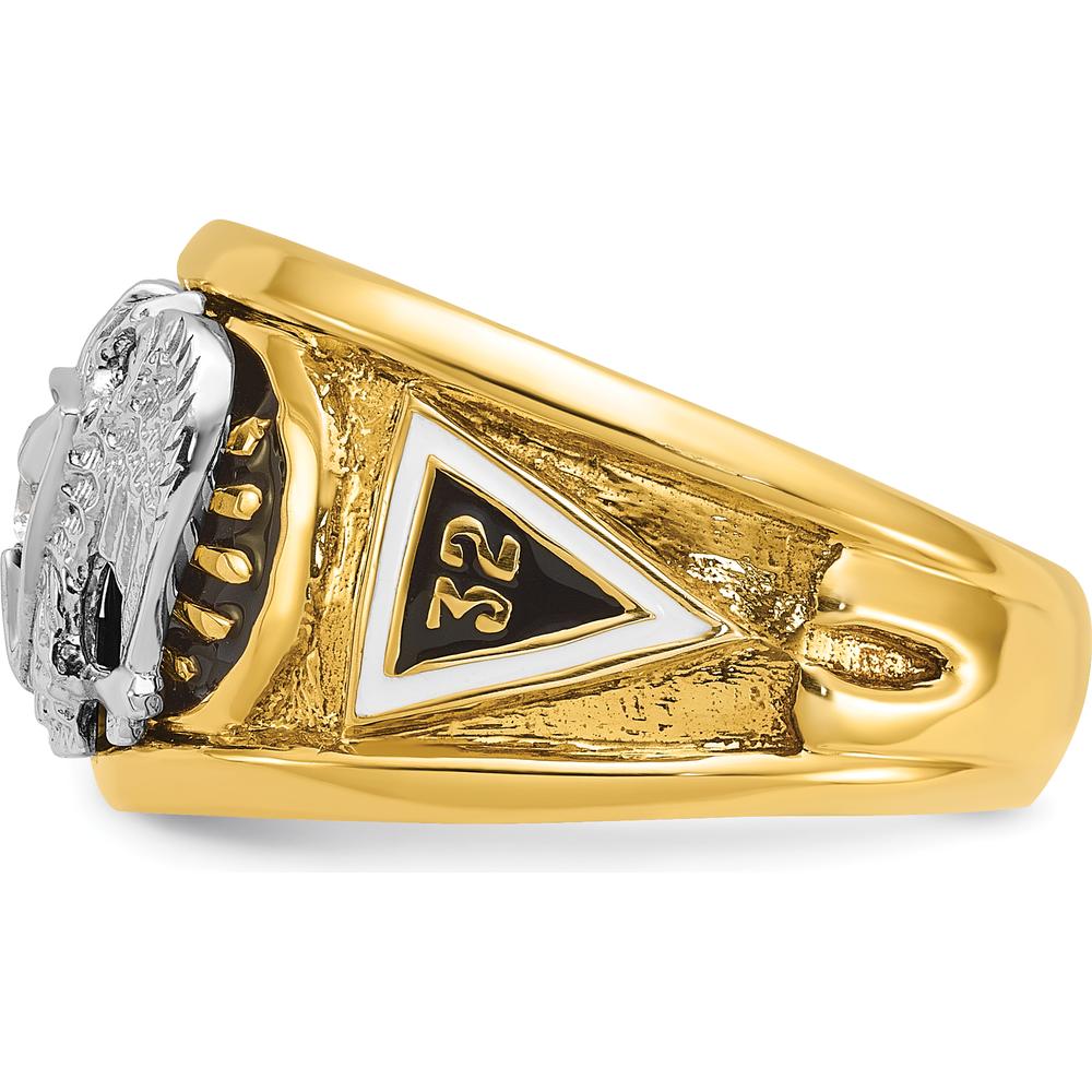 14K Two-Tone Gold 32nd Degree Scottish Rite Masonic Ring with Round Diamond - 0.103 Carat Total Diamond Weight