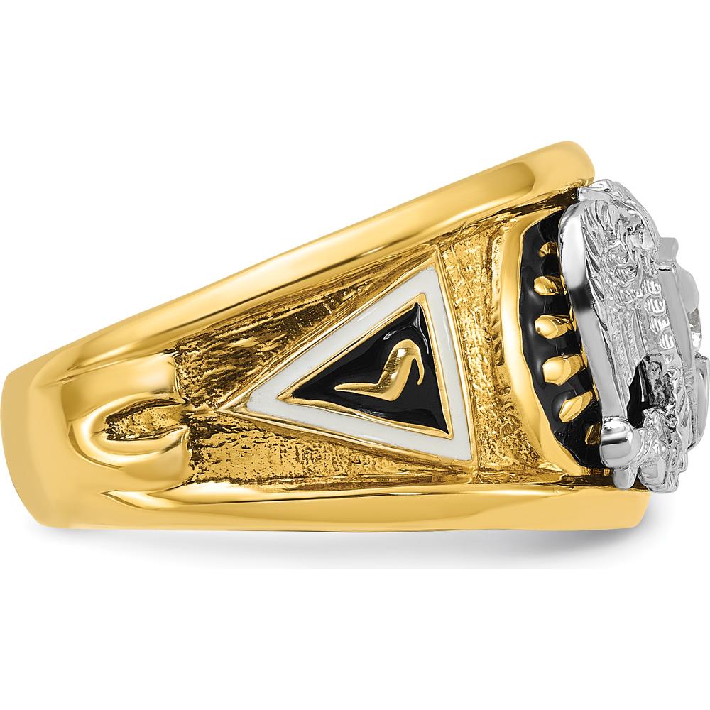 14K Two-Tone Gold 32nd Degree Scottish Rite Masonic Ring with Round Diamond - 0.103 Carat Total Diamond Weight