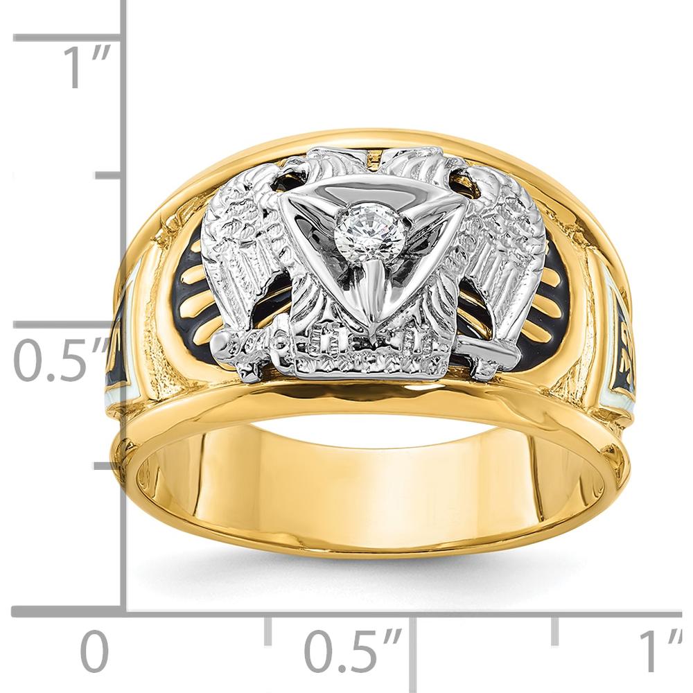 14K Two-Tone Gold 32nd Degree Scottish Rite Masonic Ring with Round Diamond - 0.103 Carat Total Diamond Weight