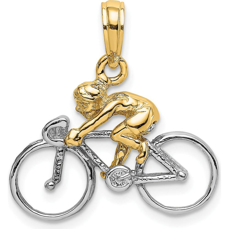 14K Two-Tone Gold 3D Bicycle with Rider Pendant Charm - Crafted Gold Jewelry by Oro Pregiato