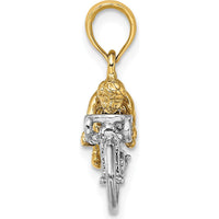 14K Two-Tone Gold 3D Bicycle with Rider Pendant Charm - Crafted Gold Jewelry by Oro Pregiato