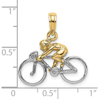 14K Two-Tone Gold 3D Bicycle with Rider Pendant Charm - Crafted Gold Jewelry by Oro Pregiato