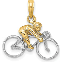 14K Two-Tone Gold 3D Bicycle with Rider Pendant Charm - Crafted Gold Jewelry by Oro Pregiato