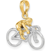 14K Two-Tone Gold 3D Bicycle with Rider Pendant Charm - Crafted Gold Jewelry by Oro Pregiato