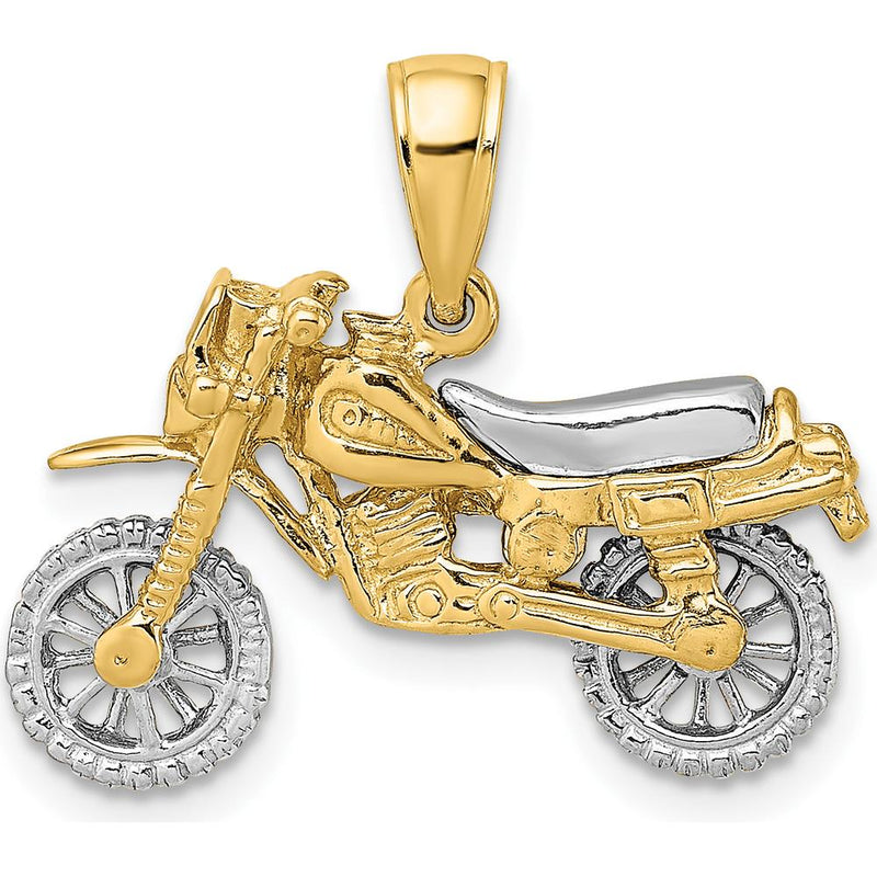 14K Two-Tone Gold 3D Dirt Bike Motorcycle Charm with Moveable Wheels by Oro Pregiato