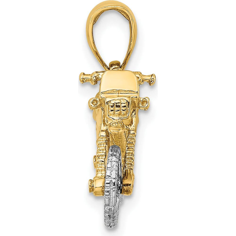 14K Two-Tone Gold 3D Dirt Bike Motorcycle Charm with Moveable Wheels by Oro Pregiato
