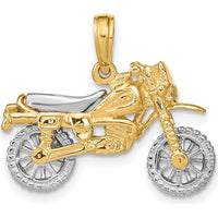 14K Two-Tone Gold 3D Dirt Bike Motorcycle Charm with Moveable Wheels by Oro Pregiato