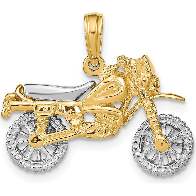 14K Two-Tone Gold 3D Dirt Bike Motorcycle Charm with Moveable Wheels by Oro Pregiato