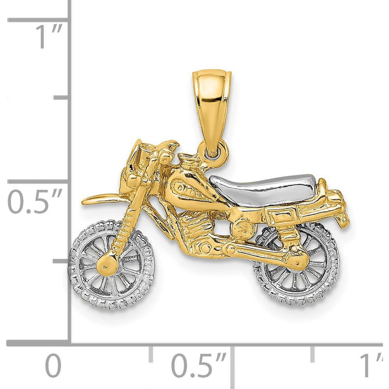 14K Two-Tone Gold 3D Dirt Bike Motorcycle Charm with Moveable Wheels by Oro Pregiato