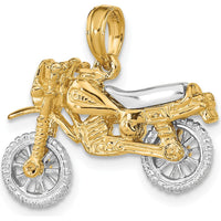 14K Two-Tone Gold 3D Dirt Bike Motorcycle Charm with Moveable Wheels by Oro Pregiato