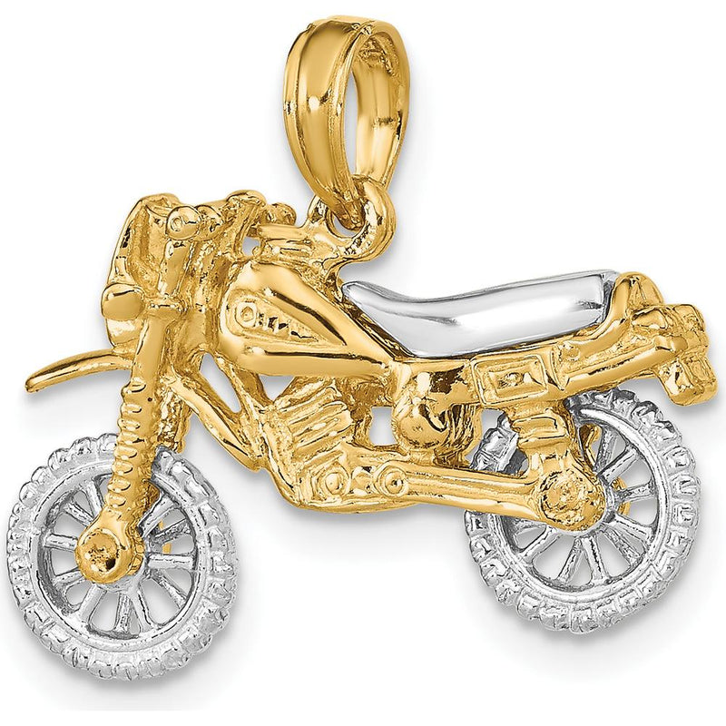 14K Two-Tone Gold 3D Dirt Bike Motorcycle Charm with Moveable Wheels by Oro Pregiato
