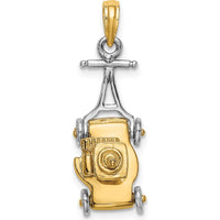 14K Two-Tone Gold 3D Lawn Mower Charm with Moveable Handle and Wheels by Oro Pregiato