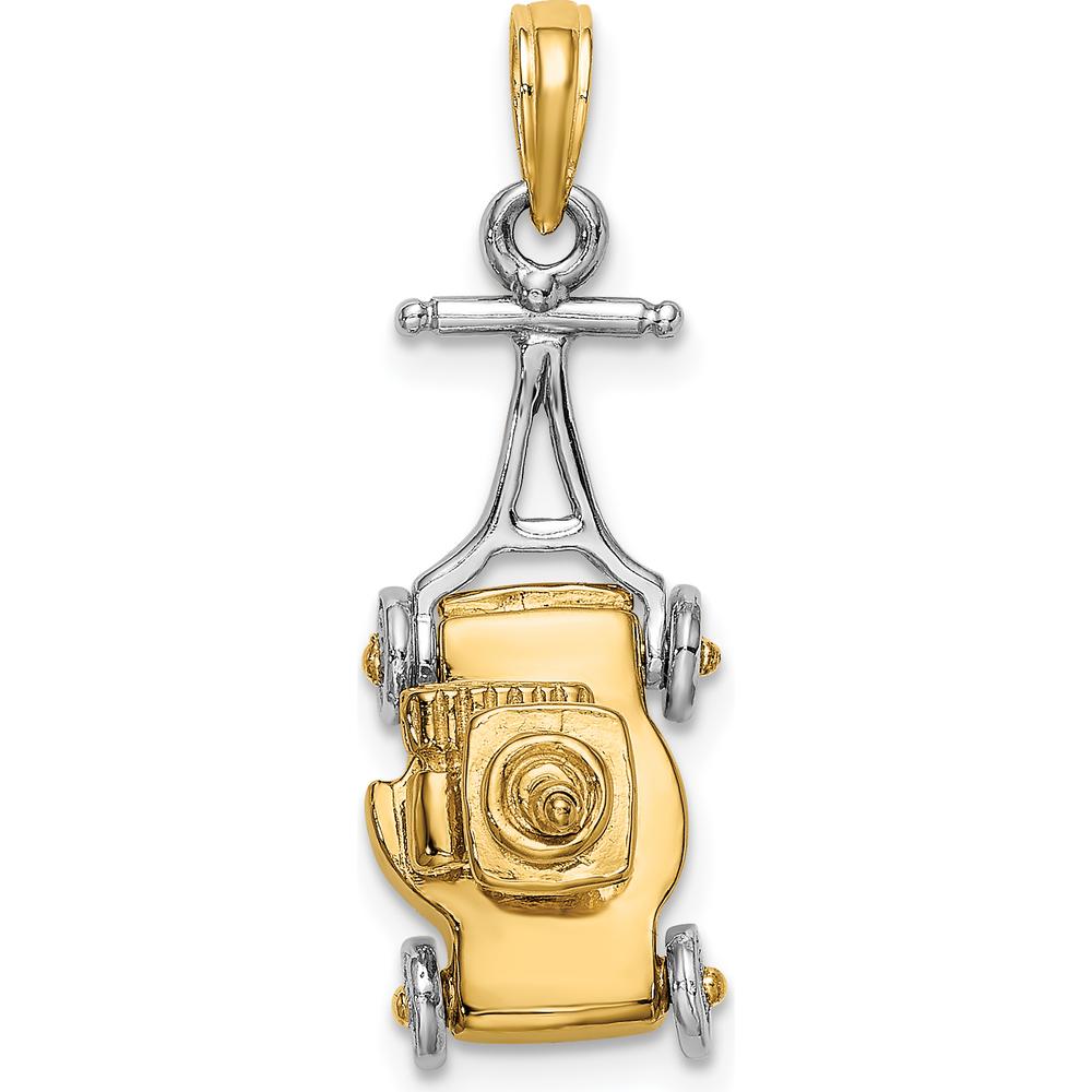 14K Two-Tone Gold 3D Lawn Mower Charm with Moveable Handle and Wheels by Oro Pregiato