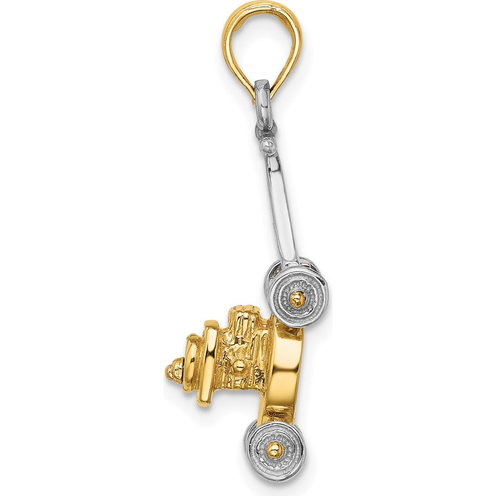 14K Two-Tone Gold 3D Lawn Mower Charm with Moveable Handle and Wheels by Oro Pregiato