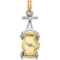 14K Two-Tone Gold 3D Lawn Mower Charm with Moveable Handle and Wheels by Oro Pregiato