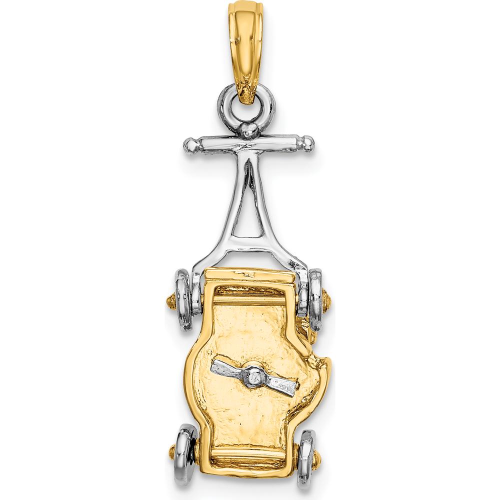 14K Two-Tone Gold 3D Lawn Mower Charm with Moveable Handle and Wheels by Oro Pregiato