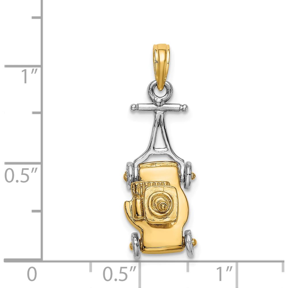14K Two-Tone Gold 3D Lawn Mower Charm with Moveable Handle and Wheels by Oro Pregiato