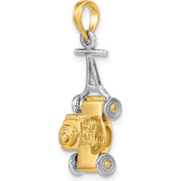 14K Two-Tone Gold 3D Lawn Mower Charm with Moveable Handle and Wheels by Oro Pregiato