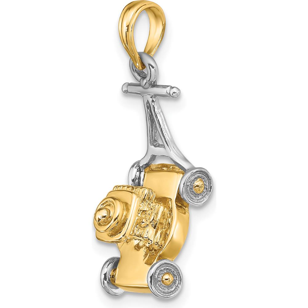 14K Two-Tone Gold 3D Lawn Mower Charm with Moveable Handle and Wheels by Oro Pregiato