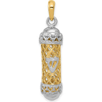 14K Two-Tone Gold 3D Mezuzah Pendant with Shin Charm by Oro Pregiato