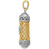14K Two-Tone Gold 3D Mezuzah Pendant with Shin Charm by Oro Pregiato