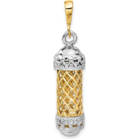 14K Two-Tone Gold 3D Mezuzah Pendant with Shin Charm by Oro Pregiato